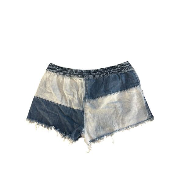 Y2K Aerie Denim Shorts Womens M Patchwork Drawstring Frayed Hem Mallcore - Picture 9 of 10